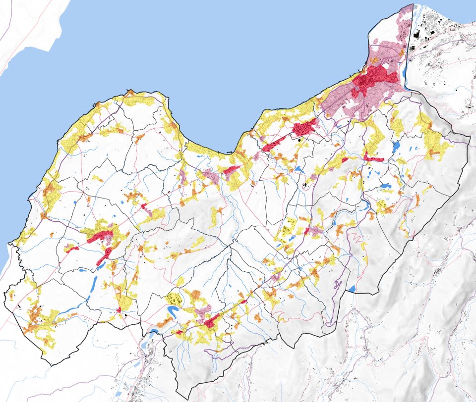 3 OAP thématiques du PLUi HM - Thonon agglomération (74) - carte des formes urbaines : centralités, centralités secondaires, villages et nappes pavillonnaires